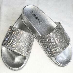 Shimmering Silver Rhinestone Slides